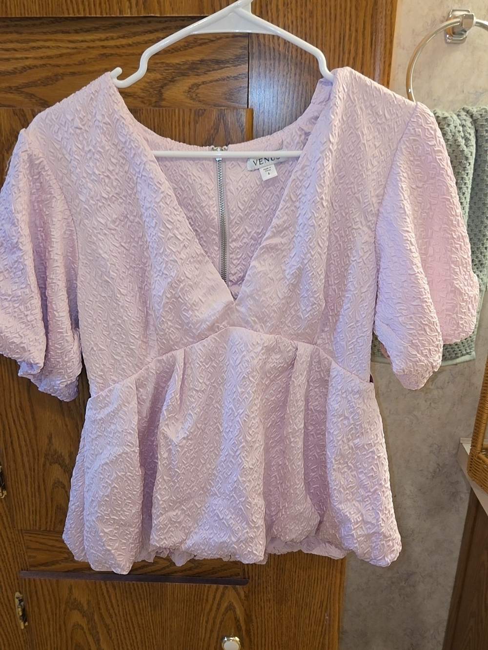 VENUS Lilac Textured V-Neck Peplum Top